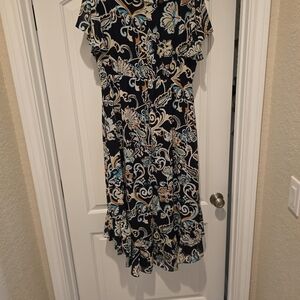 Chico's Black and Blue Asymmetrical Floral Dress